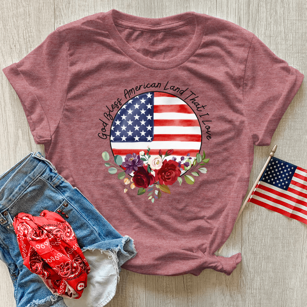 God Bless America Circle Flag Heathered Tee