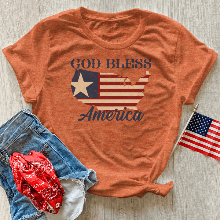 God Bless America Pattern Heathered Tee