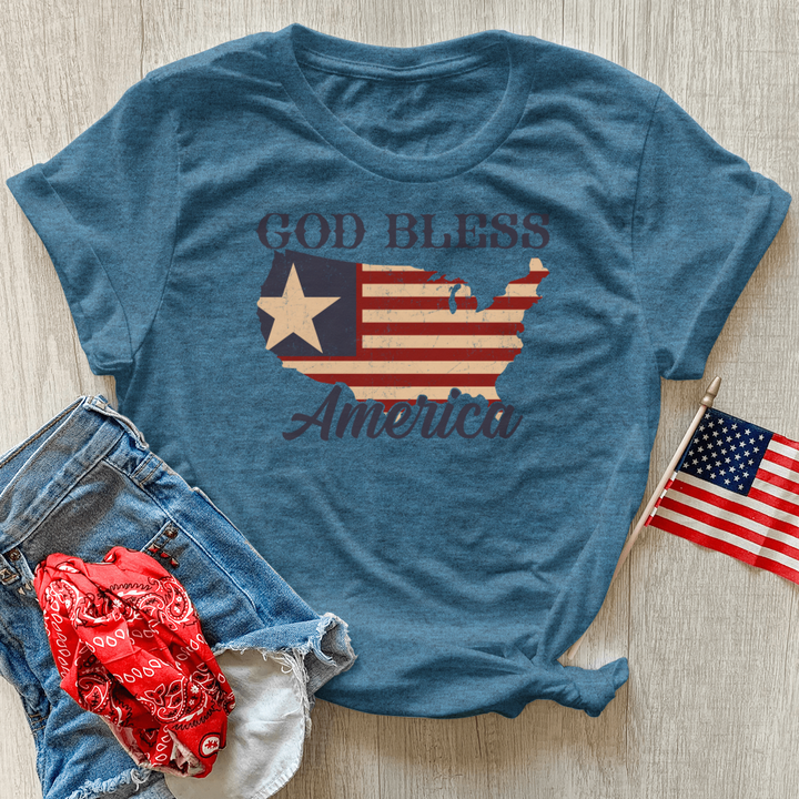 God Bless America Pattern Heathered Tee