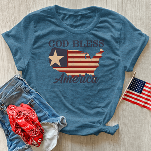 God Bless America Pattern Heathered Tee