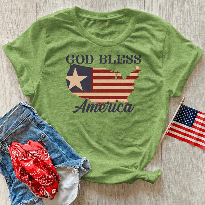 God Bless America Pattern Heathered Tee