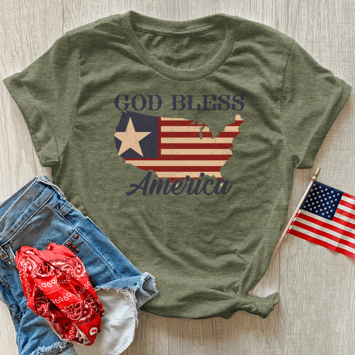 God Bless America Pattern Heathered Tee