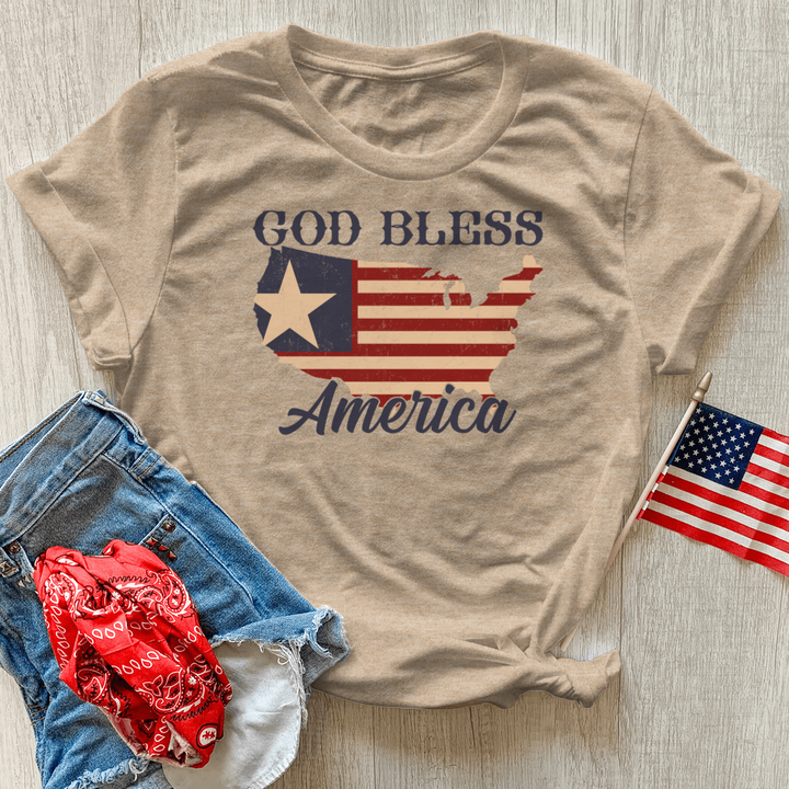 God Bless America Pattern Heathered Tee