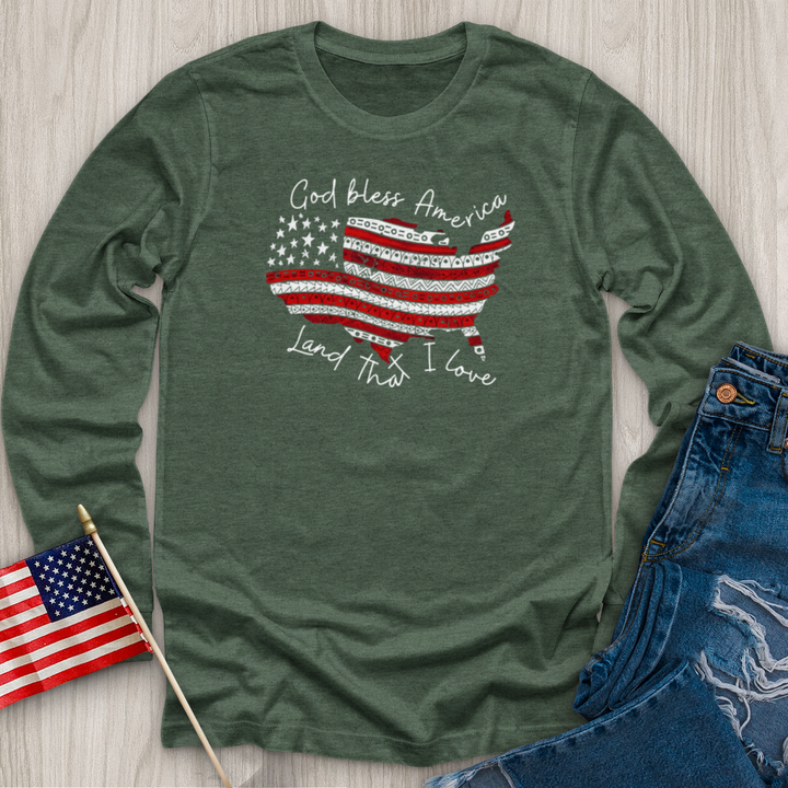 God Bless America USA Long Sleeve Tee