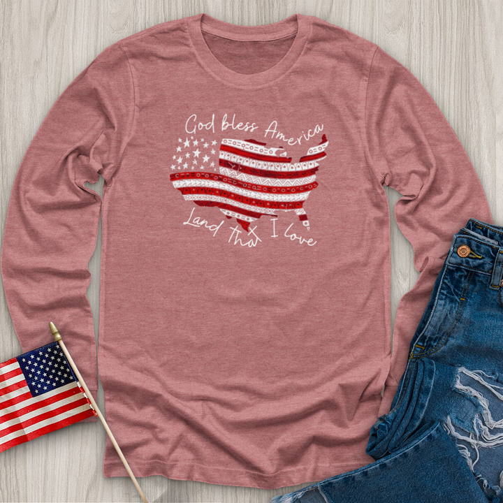 God Bless America USA Long Sleeve Tee