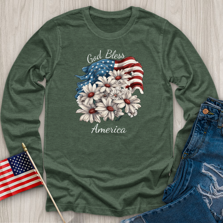 God Bless American Daisies Long Sleeve