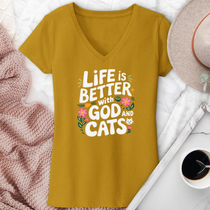 God & Cat's Faith V-Neck Tee