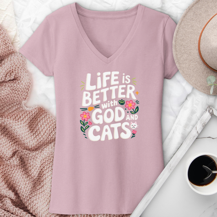 God & Cat's Faith V-Neck Tee