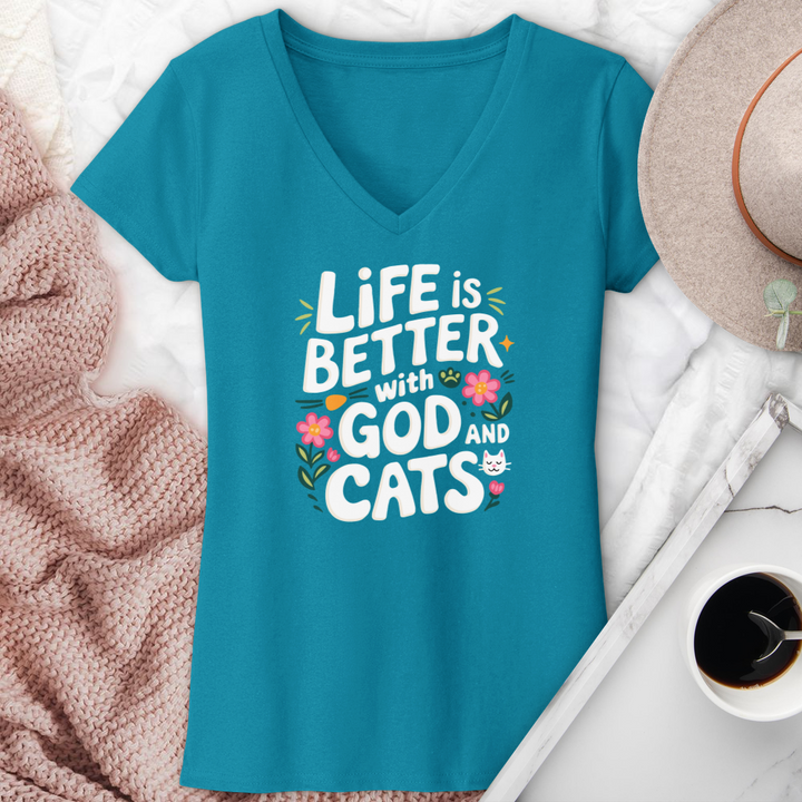 God & Cat's Faith V-Neck Tee