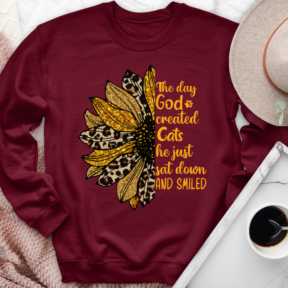 God Created Cats Sunflower Crewneck