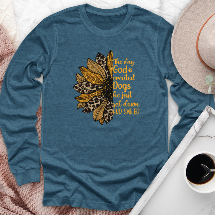 God Created Dogs Sunflower Long Sleeve Tee