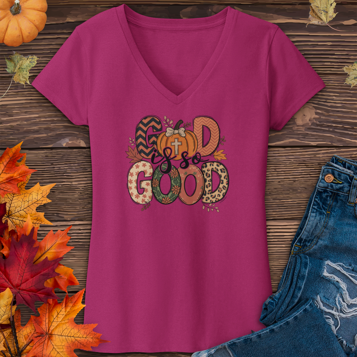 God Is So Good Fall V-Neck Tee