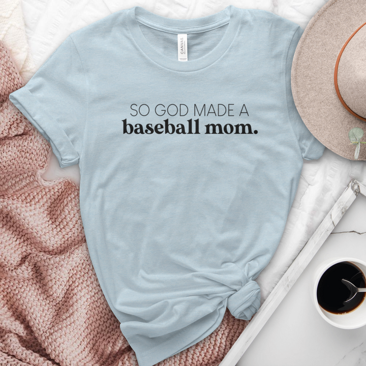 God Made Me A Baseball Mom Heathered Tee