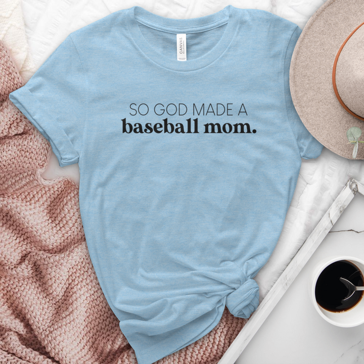 God Made Me A Baseball Mom Heathered Tee