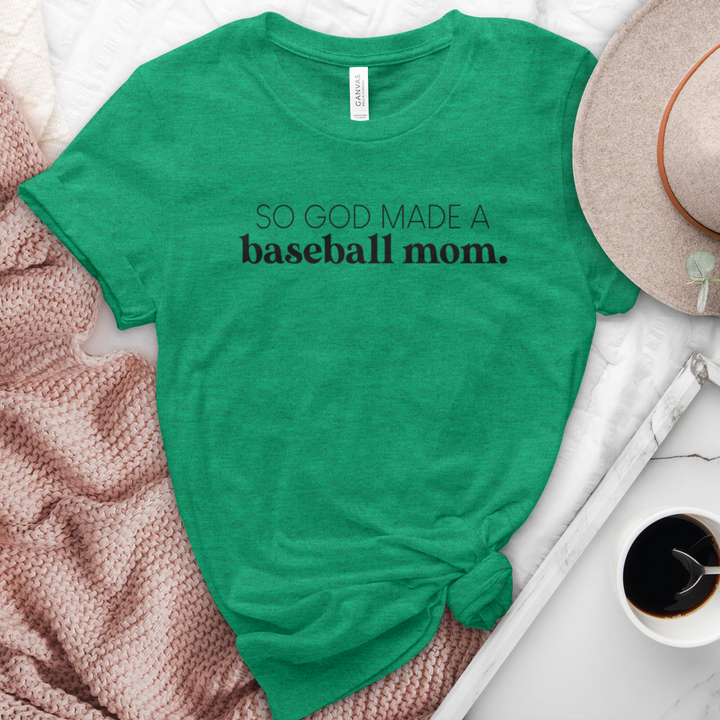 God Made Me A Baseball Mom Heathered Tee