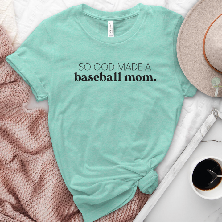 God Made Me A Baseball Mom Heathered Tee