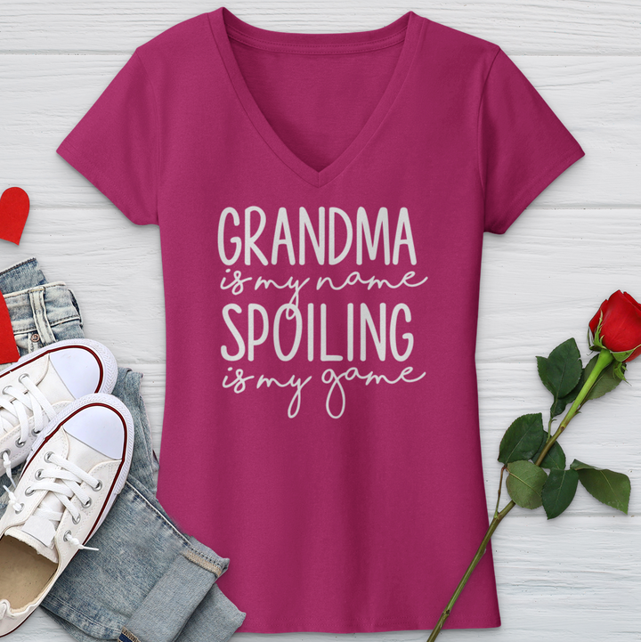 Grandma Is My Name Spoiling Is My Game V-Neck Tee