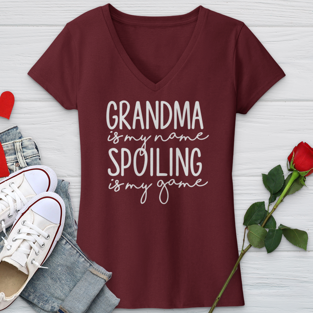 Grandma Is My Name Spoiling Is My Game V-Neck Tee