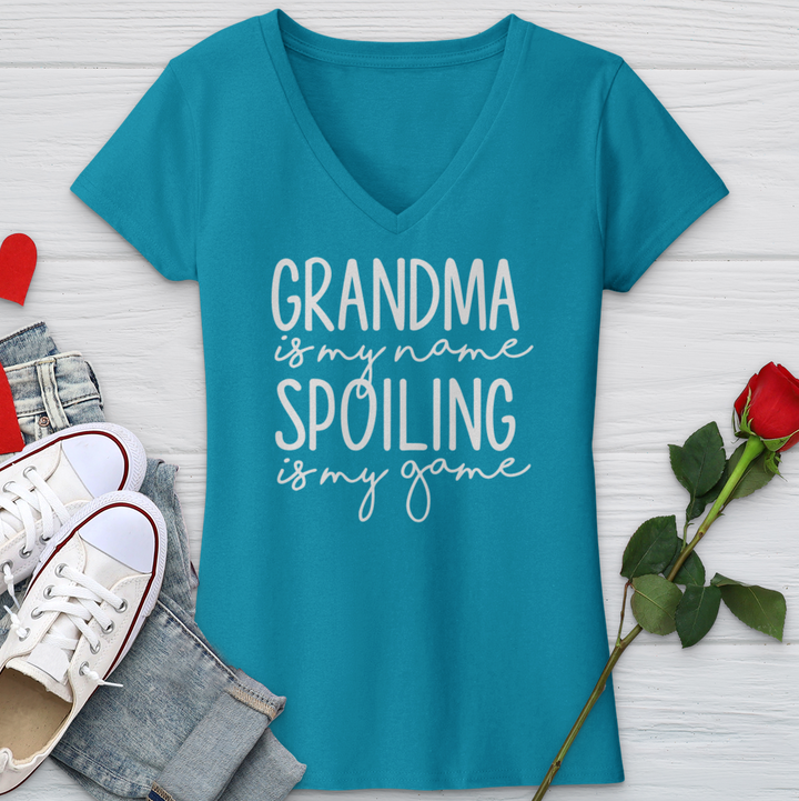 Grandma Is My Name Spoiling Is My Game V-Neck Tee