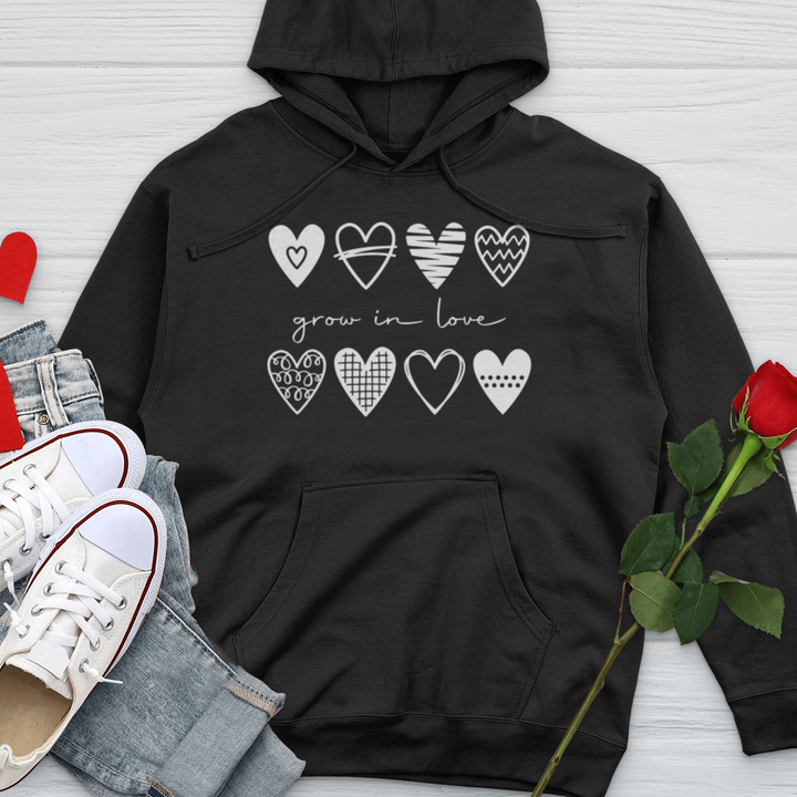 Grow in Love Hearts Midweight Hooded Sweatshirt