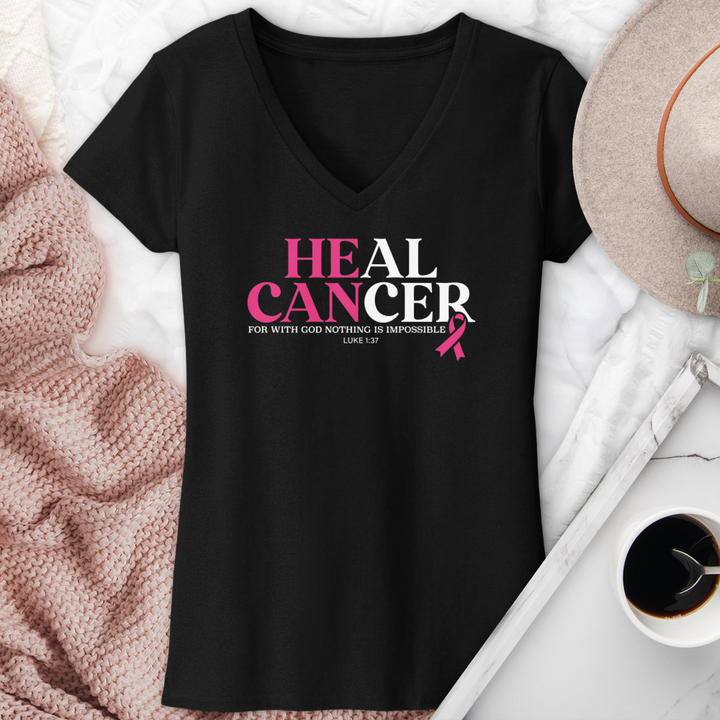 He Can Breast Cancer Awareness V-Neck Tee