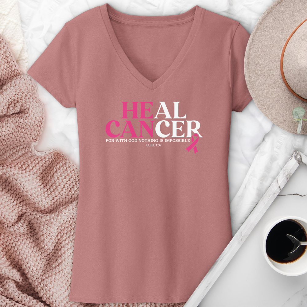 He Can Breast Cancer Awareness V-Neck Tee