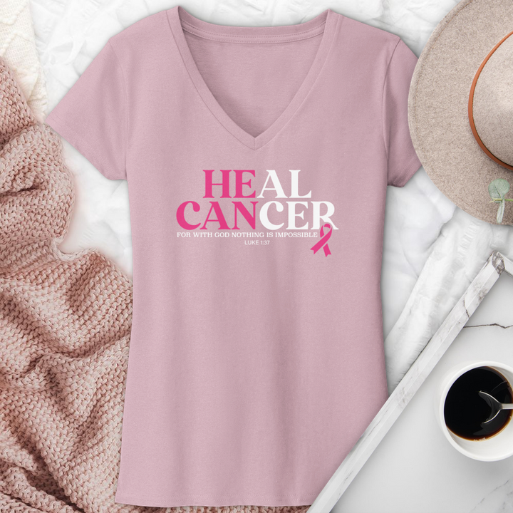 He Can Breast Cancer Awareness V-Neck Tee