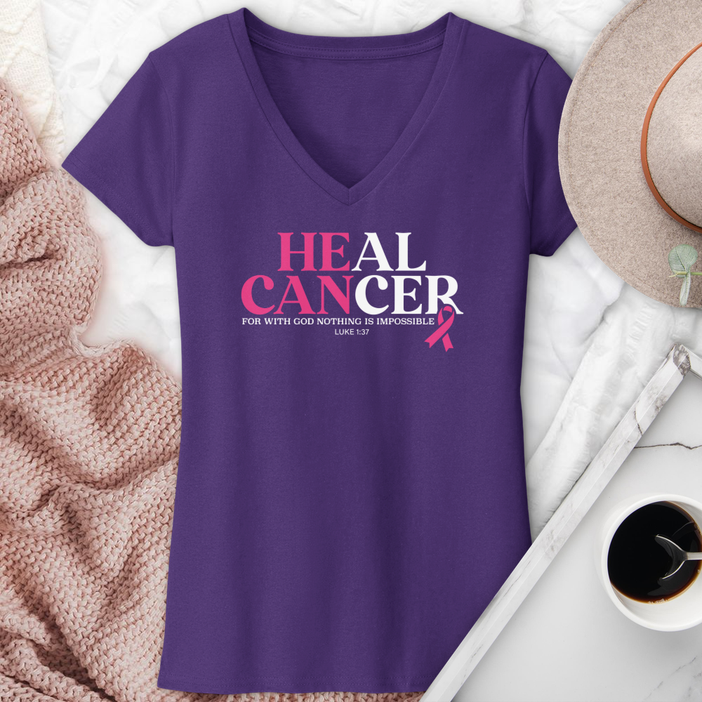 He Can Breast Cancer Awareness V-Neck Tee