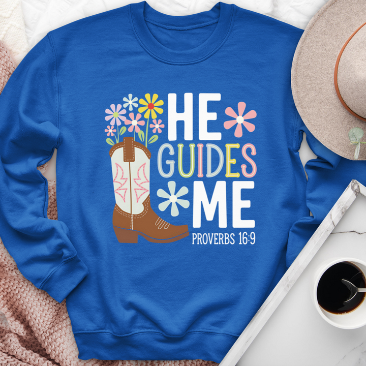 He Guides Me Proverbs 16:9 Crewneck