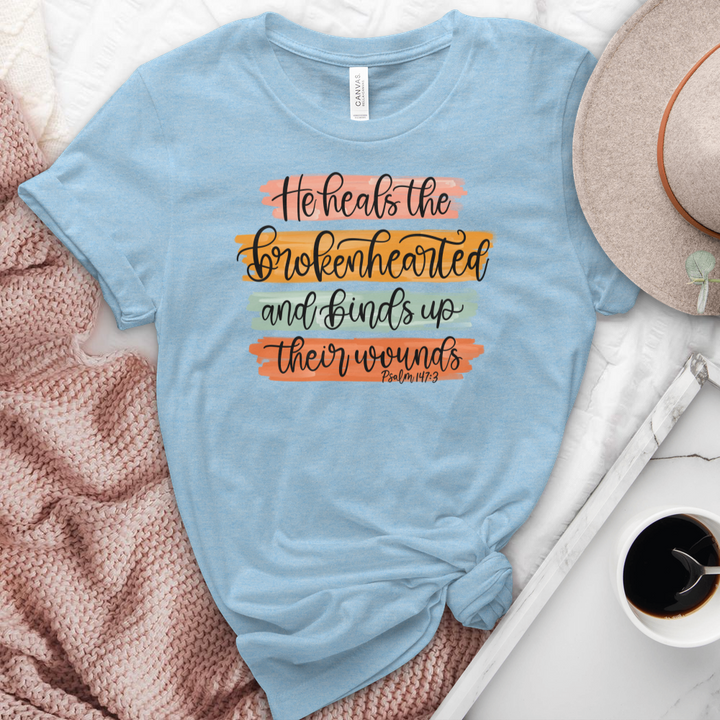 He Heals The Broken Hearted Heathered Tee