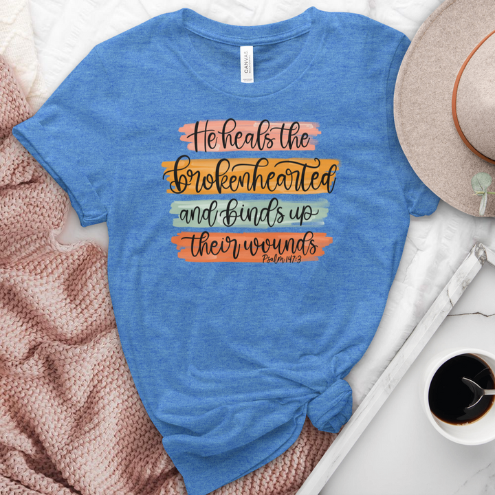 He Heals The Broken Hearted Heathered Tee