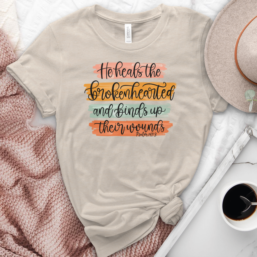 He Heals The Broken Hearted Heathered Tee