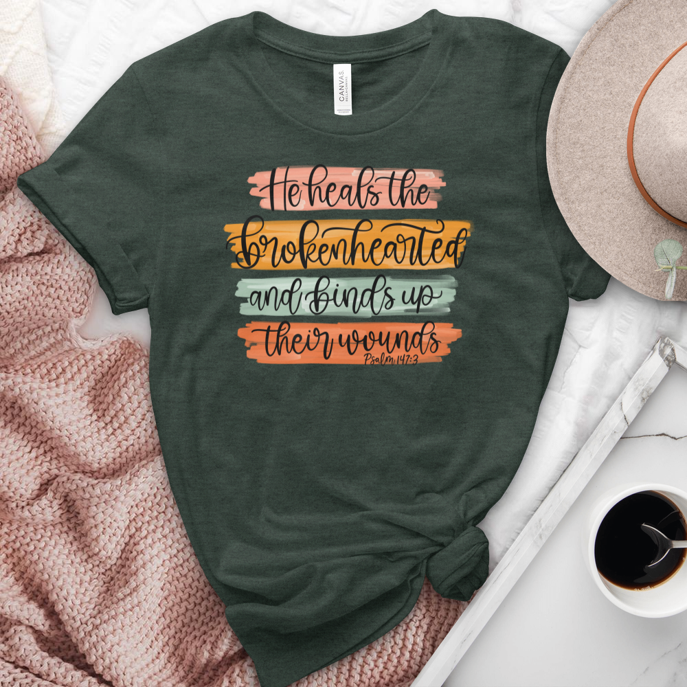 He Heals The Broken Hearted Heathered Tee