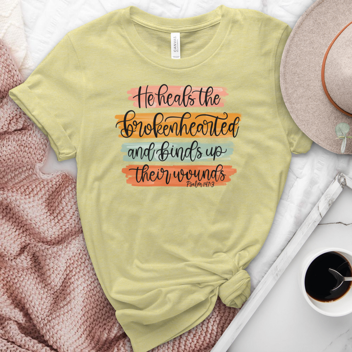 He Heals The Broken Hearted Heathered Tee