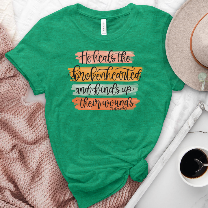 He Heals The Broken Hearted Heathered Tee