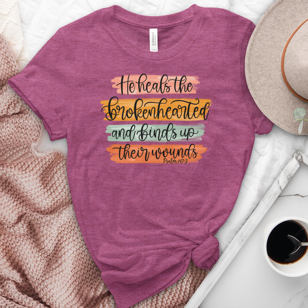 He Heals The Broken Hearted Heathered Tee