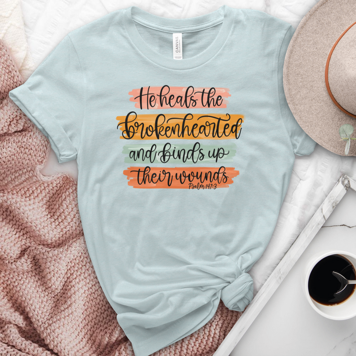 He Heals The Broken Hearted Heathered Tee