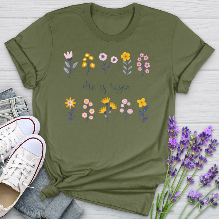 He Is Risen Flower Pattern Softstyle Tee