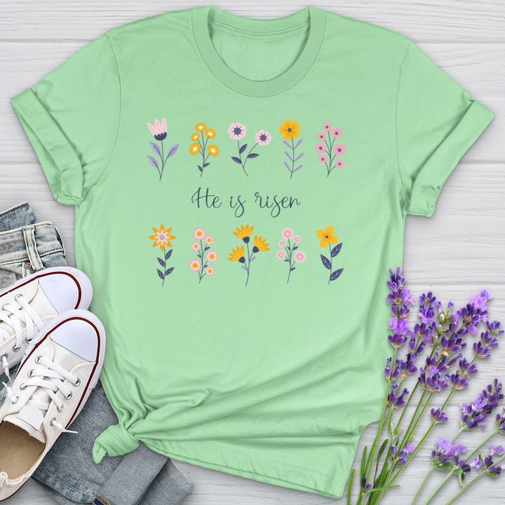 He Is Risen Flower Pattern Softstyle Tee