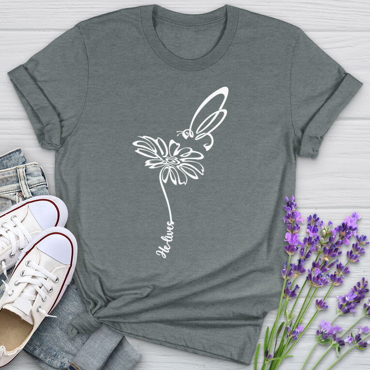 He Lives Bee Flower Softstyle Tee