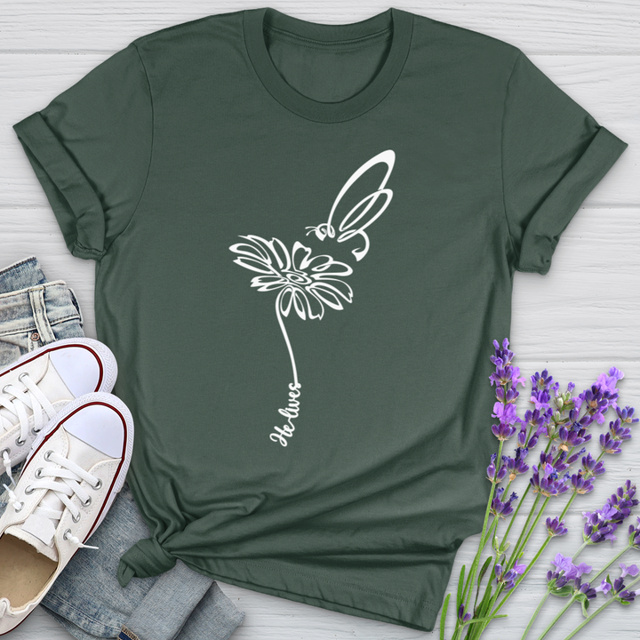 He Lives Bee Flower Softstyle Tee