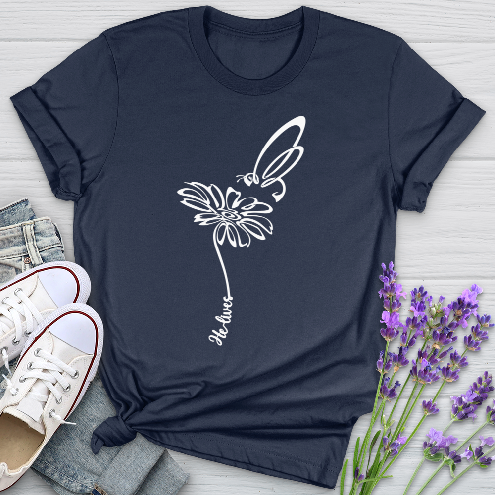 He Lives Bee Flower Softstyle Tee