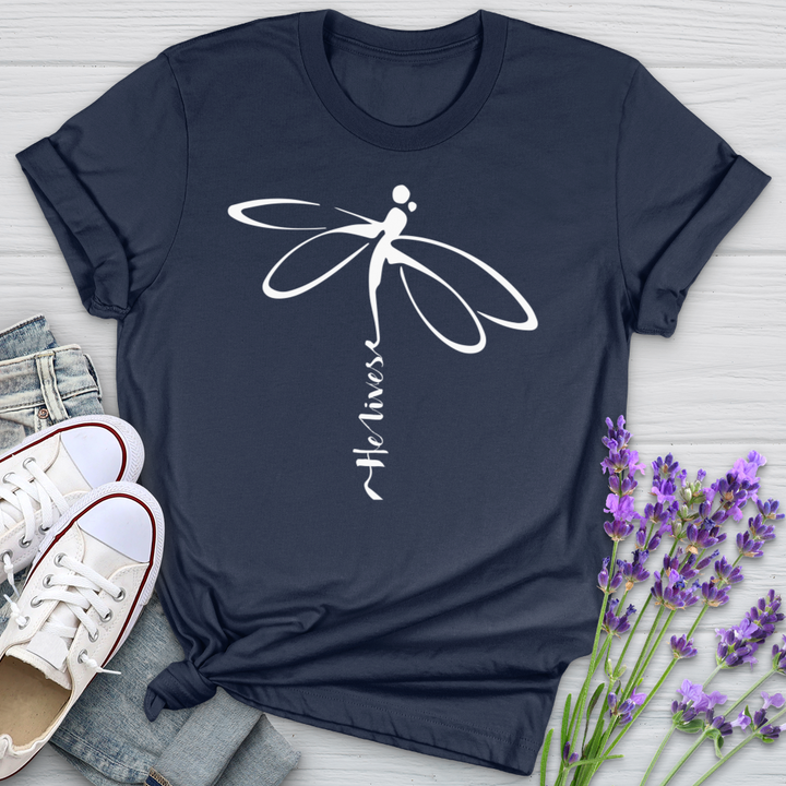 He Lives Dragonfly White Softstyle Tee