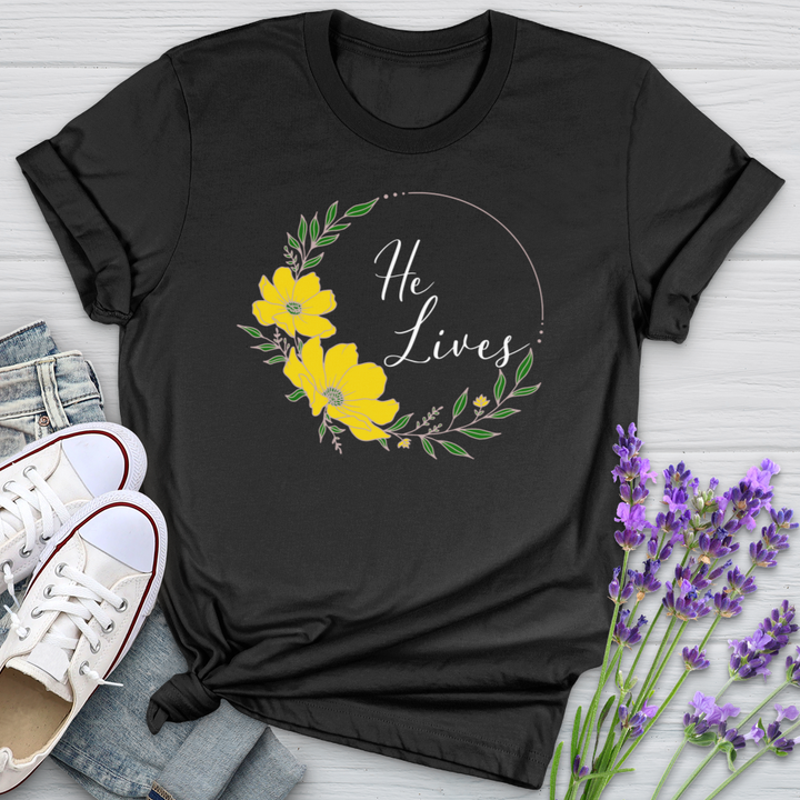 He Lives Flower Wreath Softstyle Tee