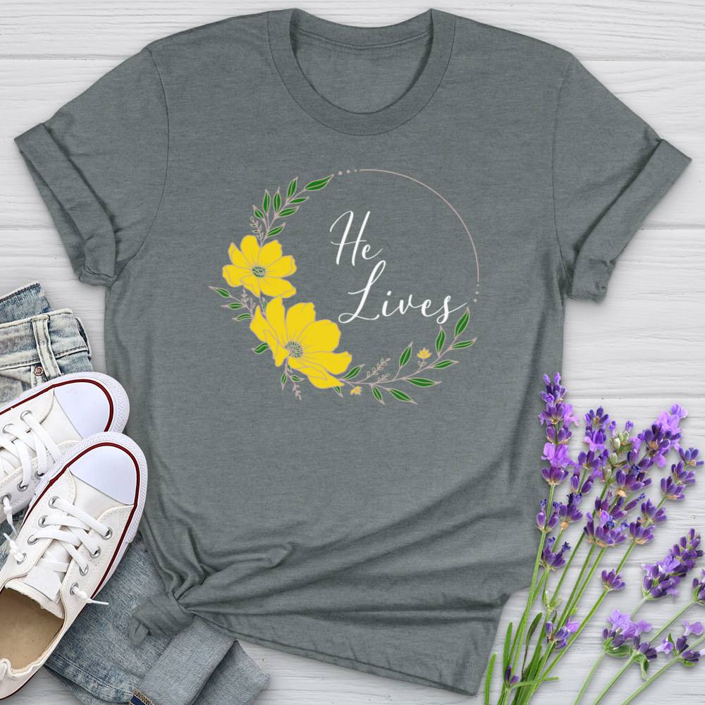 He Lives Flower Wreath Softstyle Tee