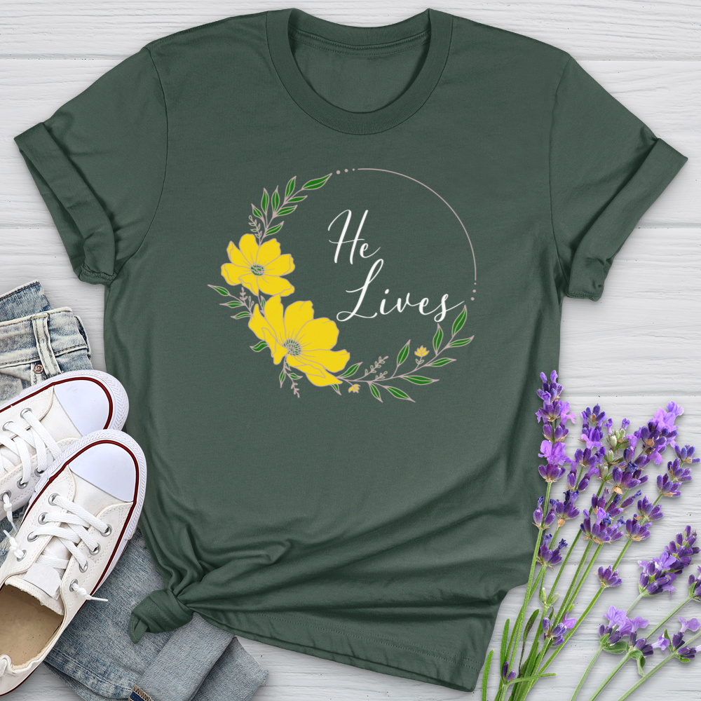 He Lives Flower Wreath Softstyle Tee