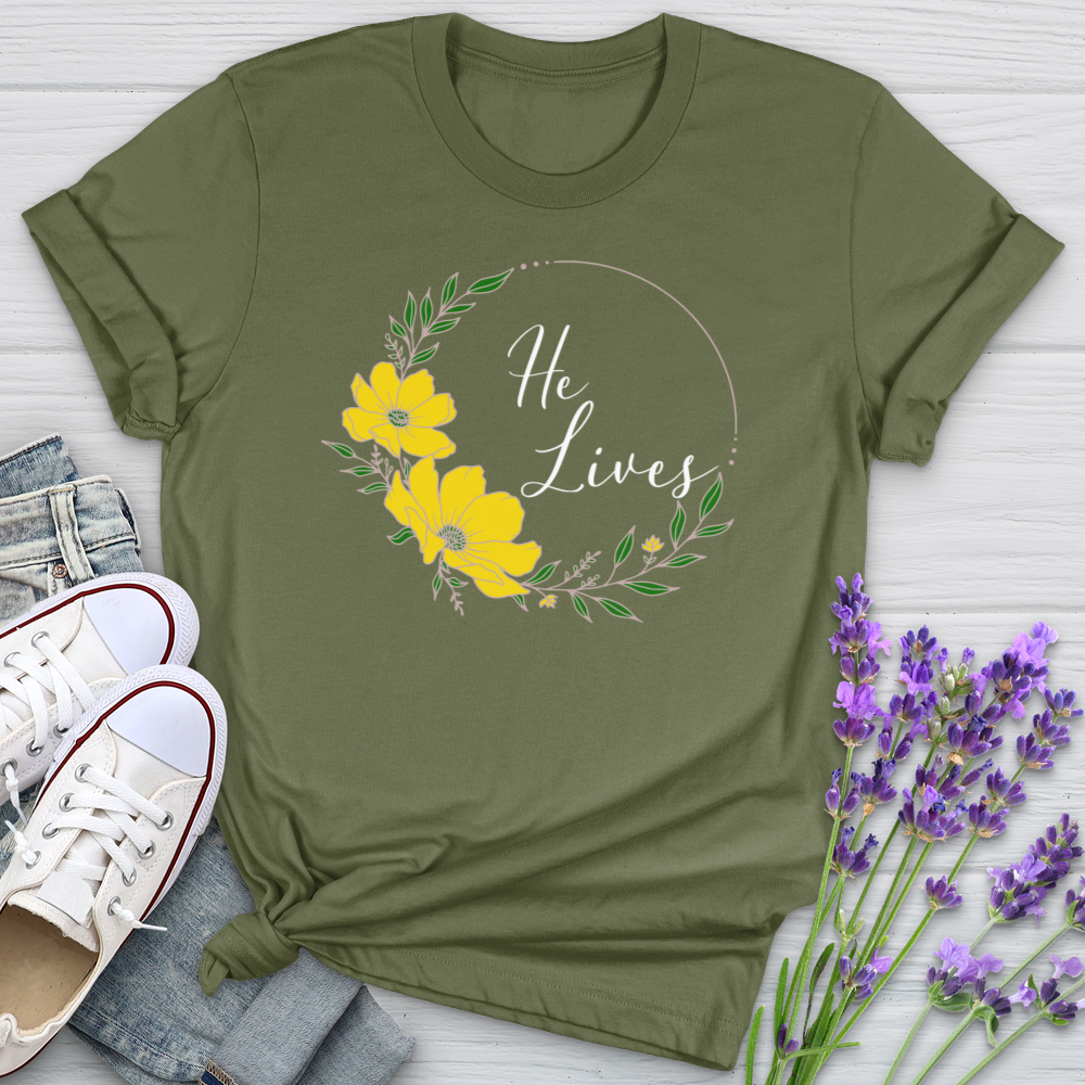 He Lives Flower Wreath Softstyle Tee