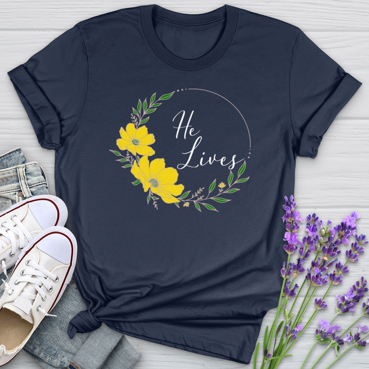 He Lives Flower Wreath Softstyle Tee