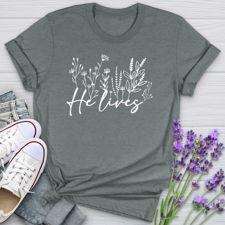 He Lives Wildflowers Cotton Tee