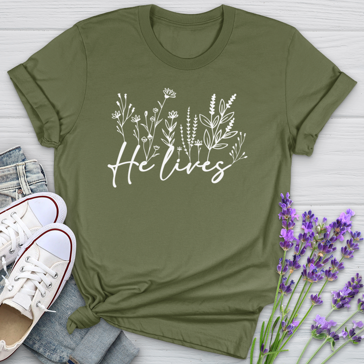 He Lives Wildflowers Cotton Tee